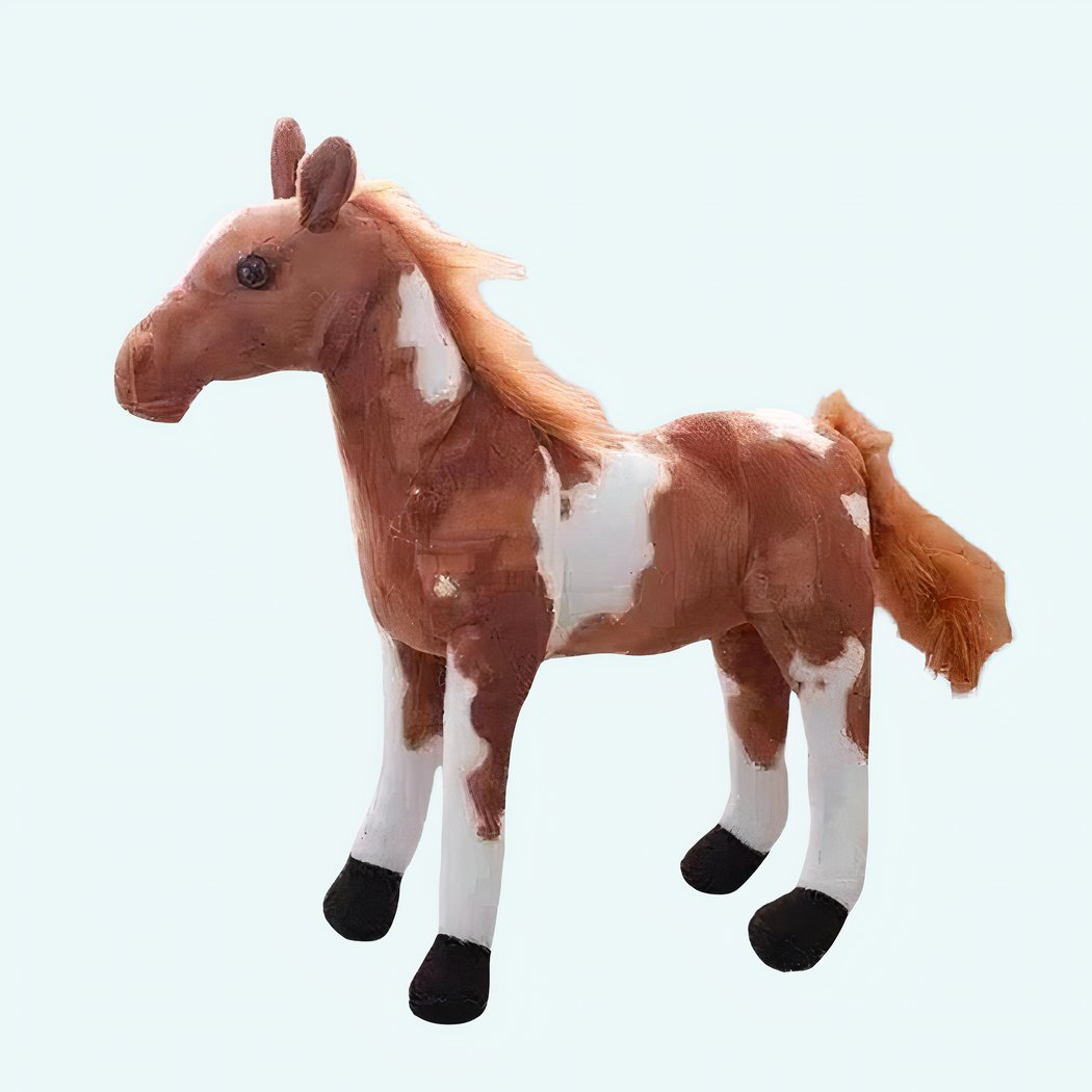 Peluche Cheval Réaliste Marron et Blanc