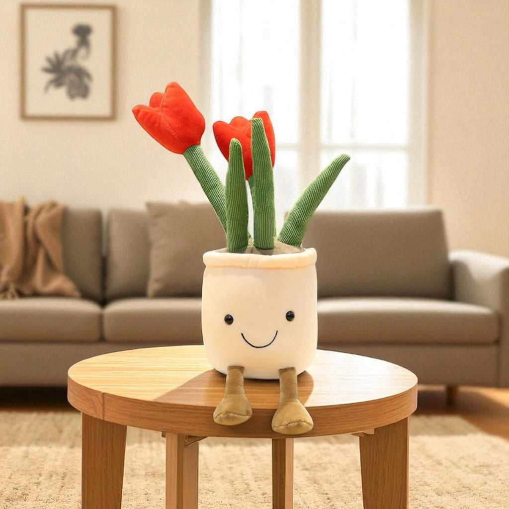 Peluche plante kawaii tulipes en pot