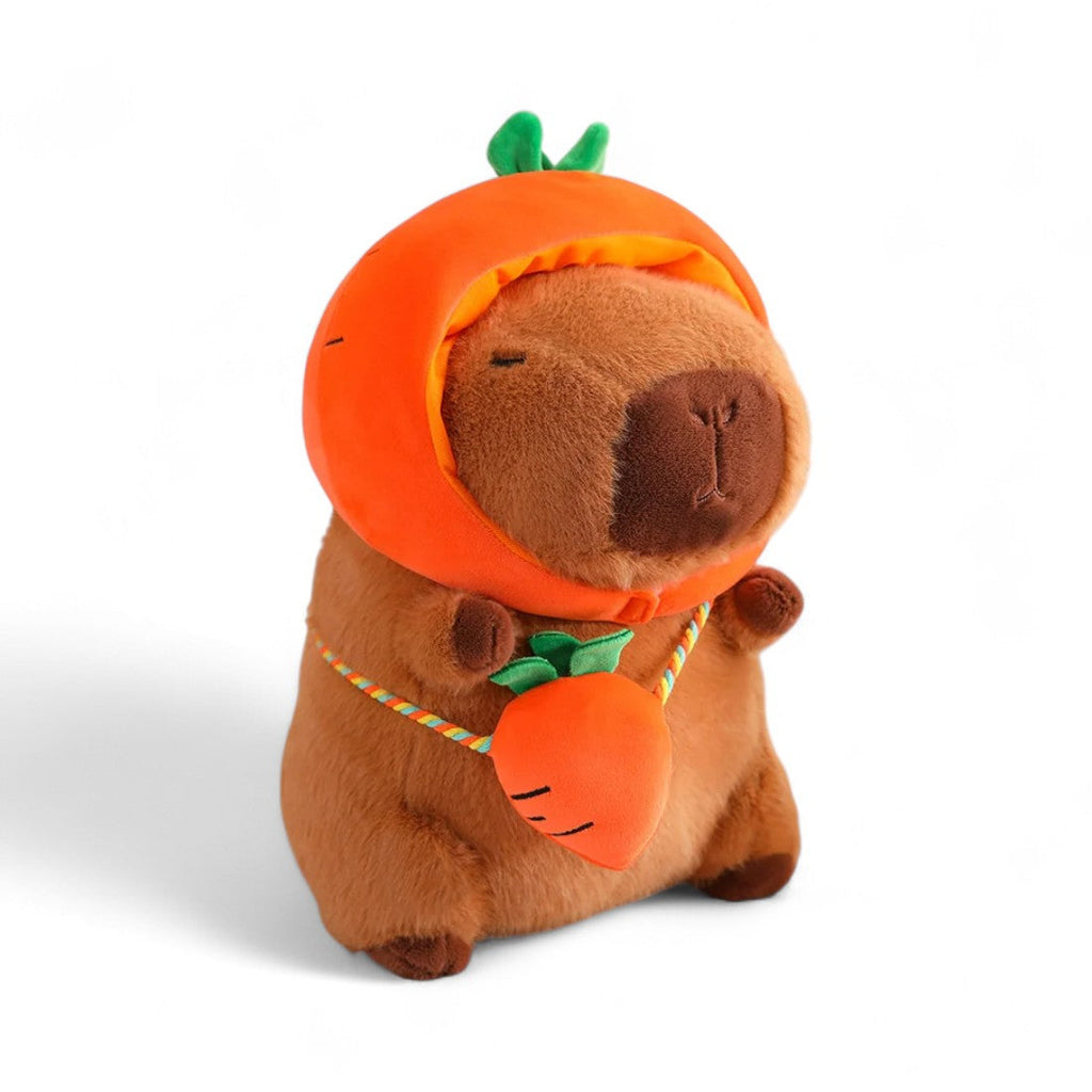 Peluche Capybara avec chapeau et sac légume
