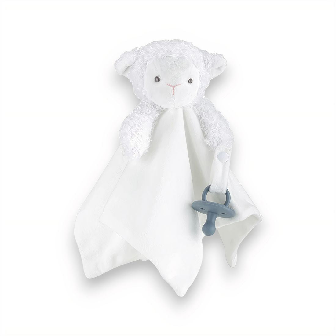 Doudou mouton blanc porte-tétine pour bébé