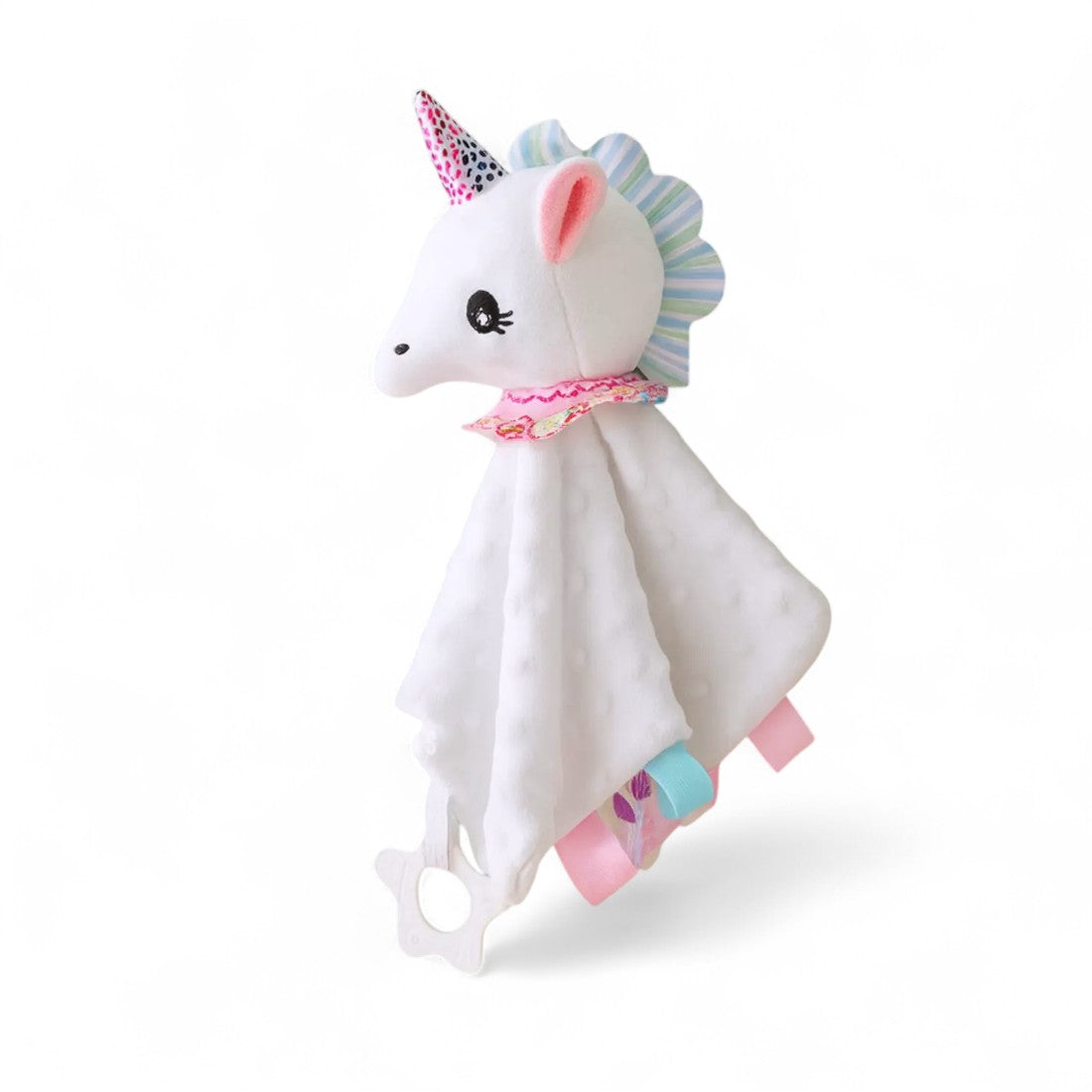 Doudou carré peluche licorne blanche pour bébé