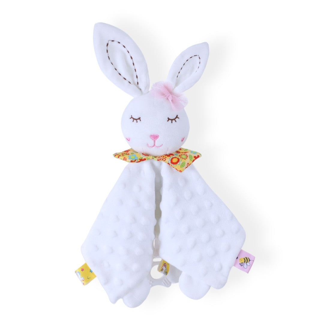 Doudou sensoriel carré lapin minky oreilles longues