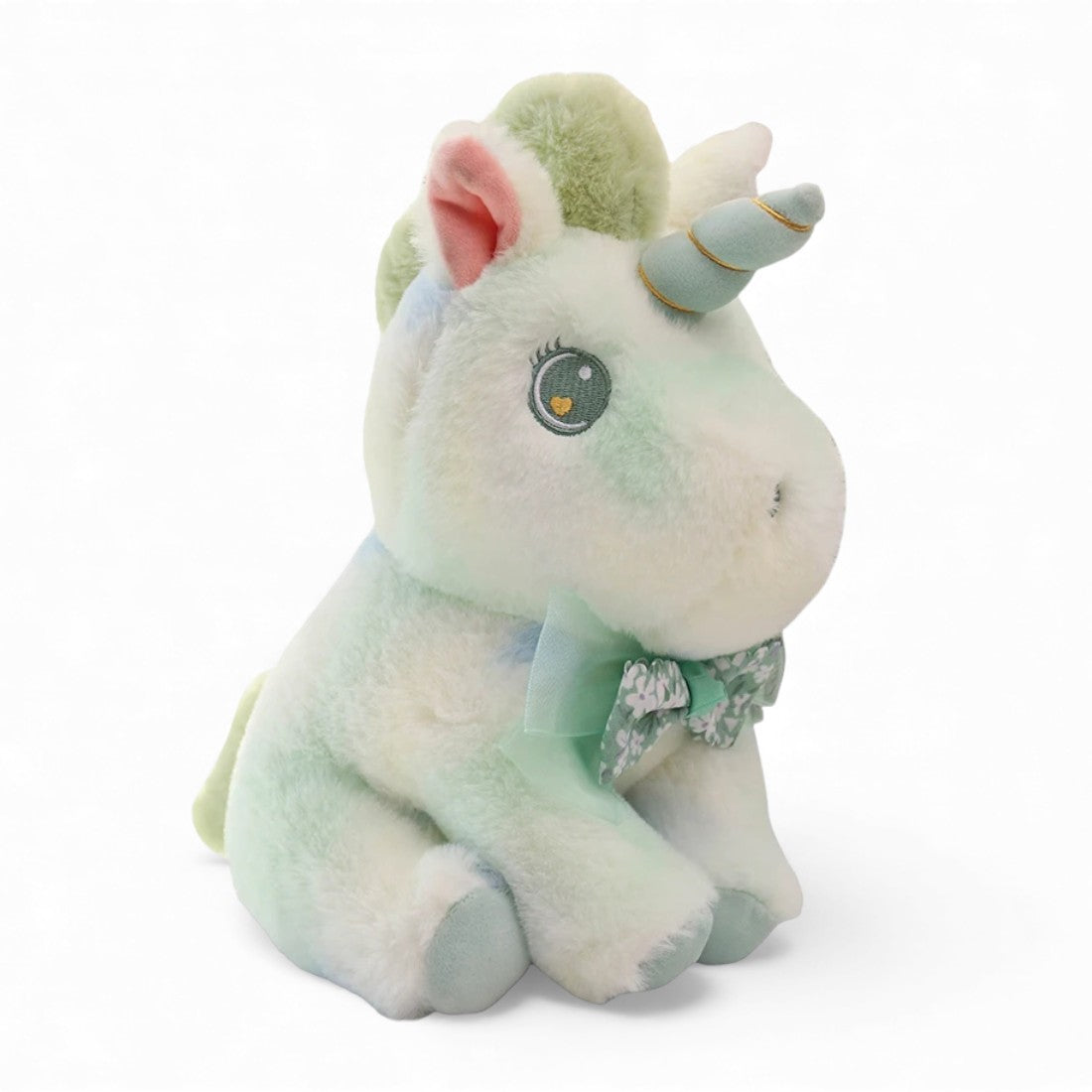 Pastelkleurige eenhoornknuffel met bloemenstrik