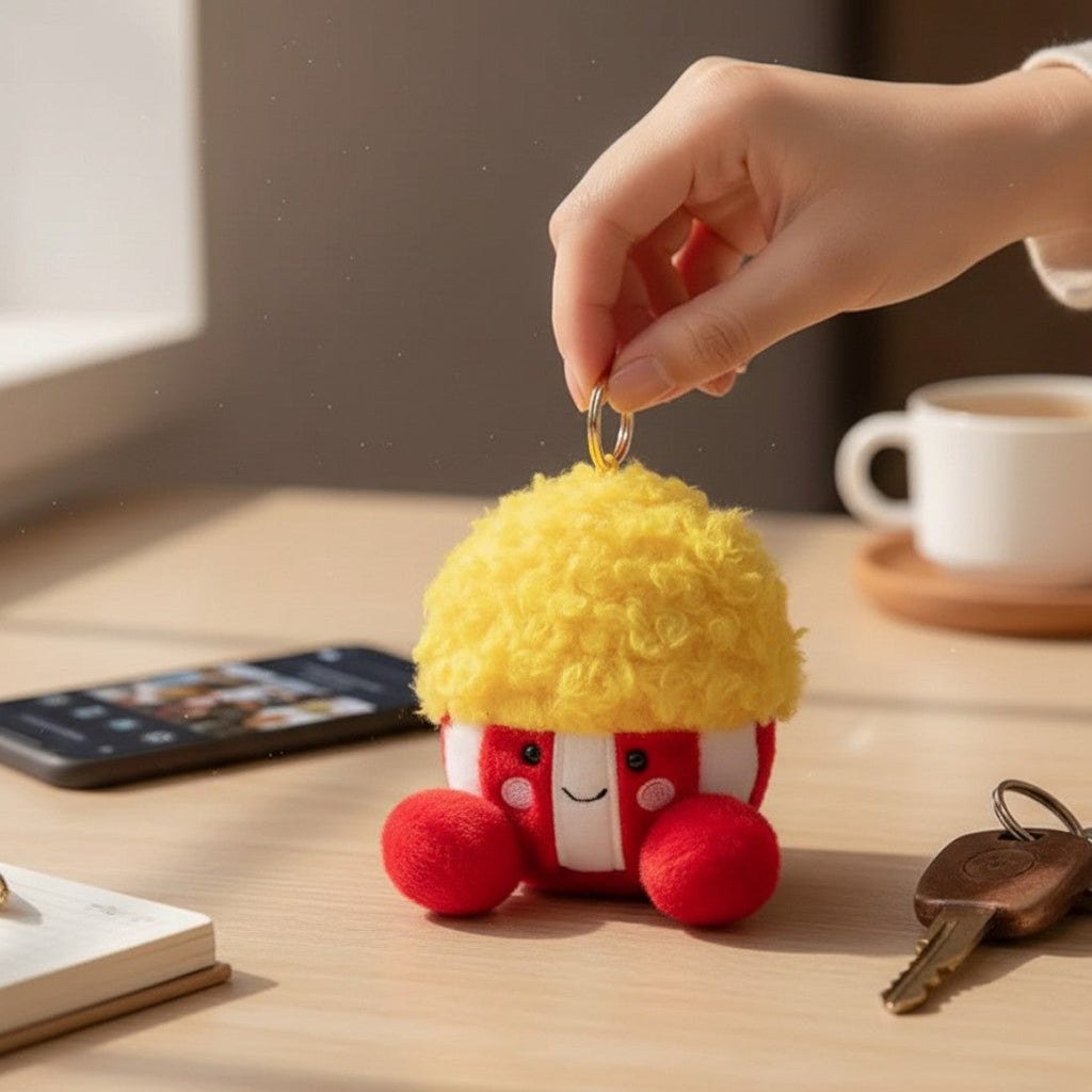 Kawaii popcorn-sleutelhanger, 12 cm