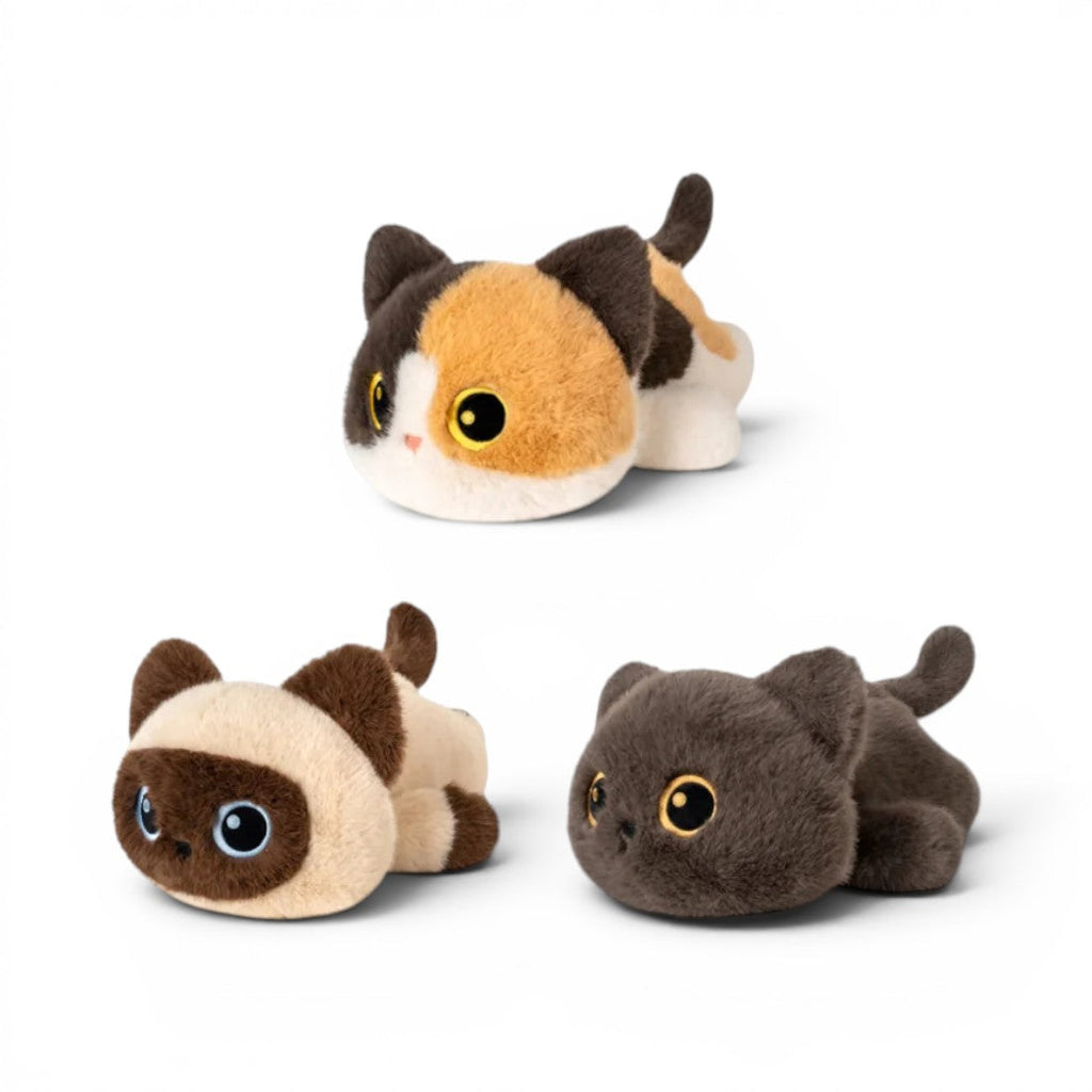 Liggende kattenknuffel – 3 modellen, 17–40 cm