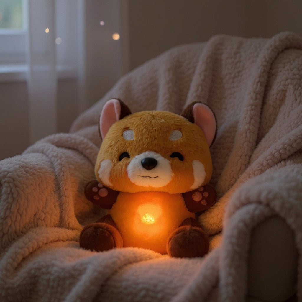Elektronische rode-pandaknuffel met ademhaling en licht, 30–35 cm