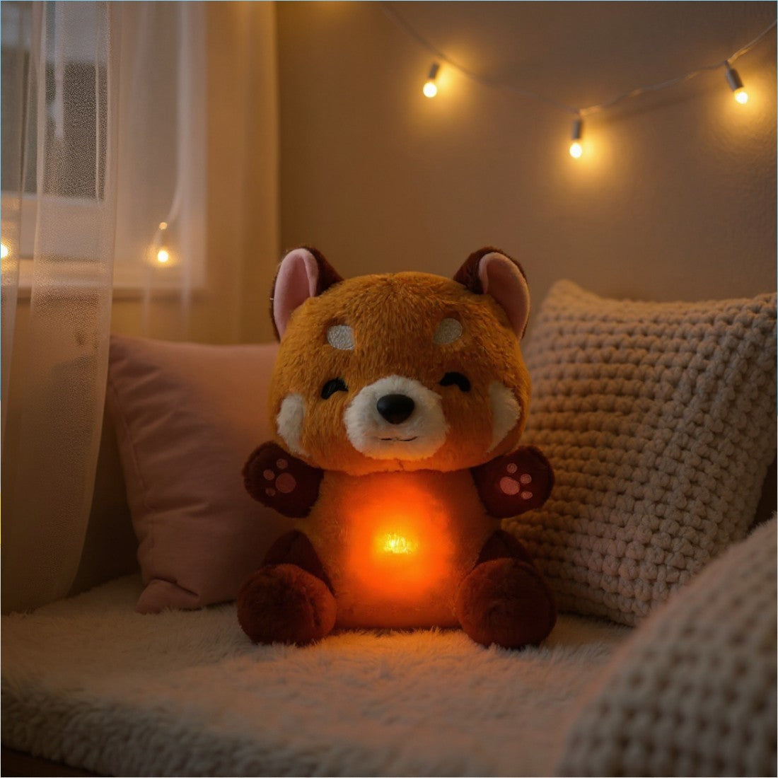 Elektronische rode-pandaknuffel met ademhaling en licht, 30–35 cm