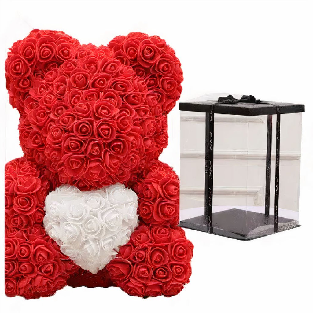 Ours en Roses Rouge avec Cœur Blanc 40cm