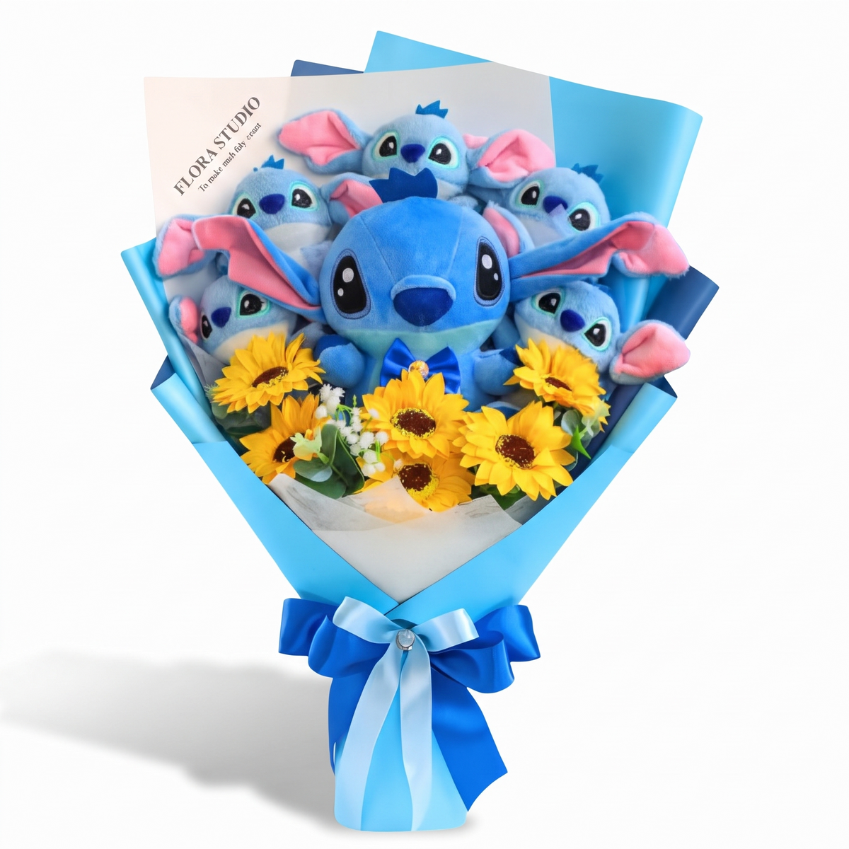 Bouquet Peluche Stitch avec Fleurs