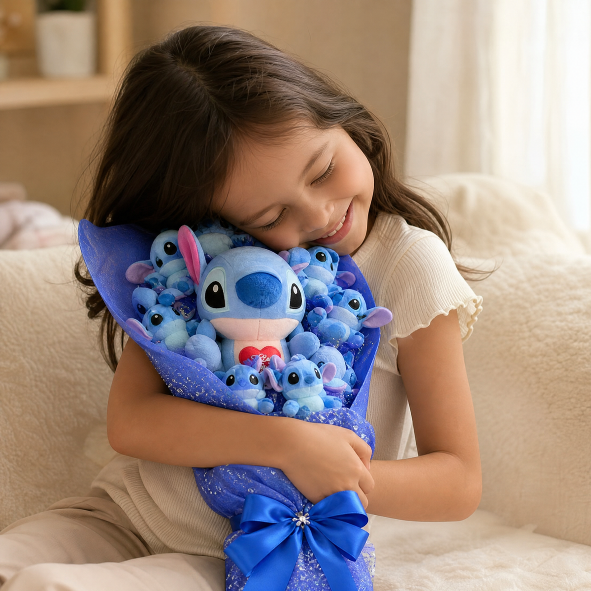 Bouquet Peluche Stitch I Love You avec Coffret