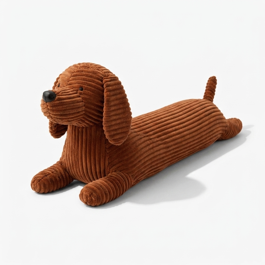 Peluche Chien Teckel Allongé en Velours Côtelé