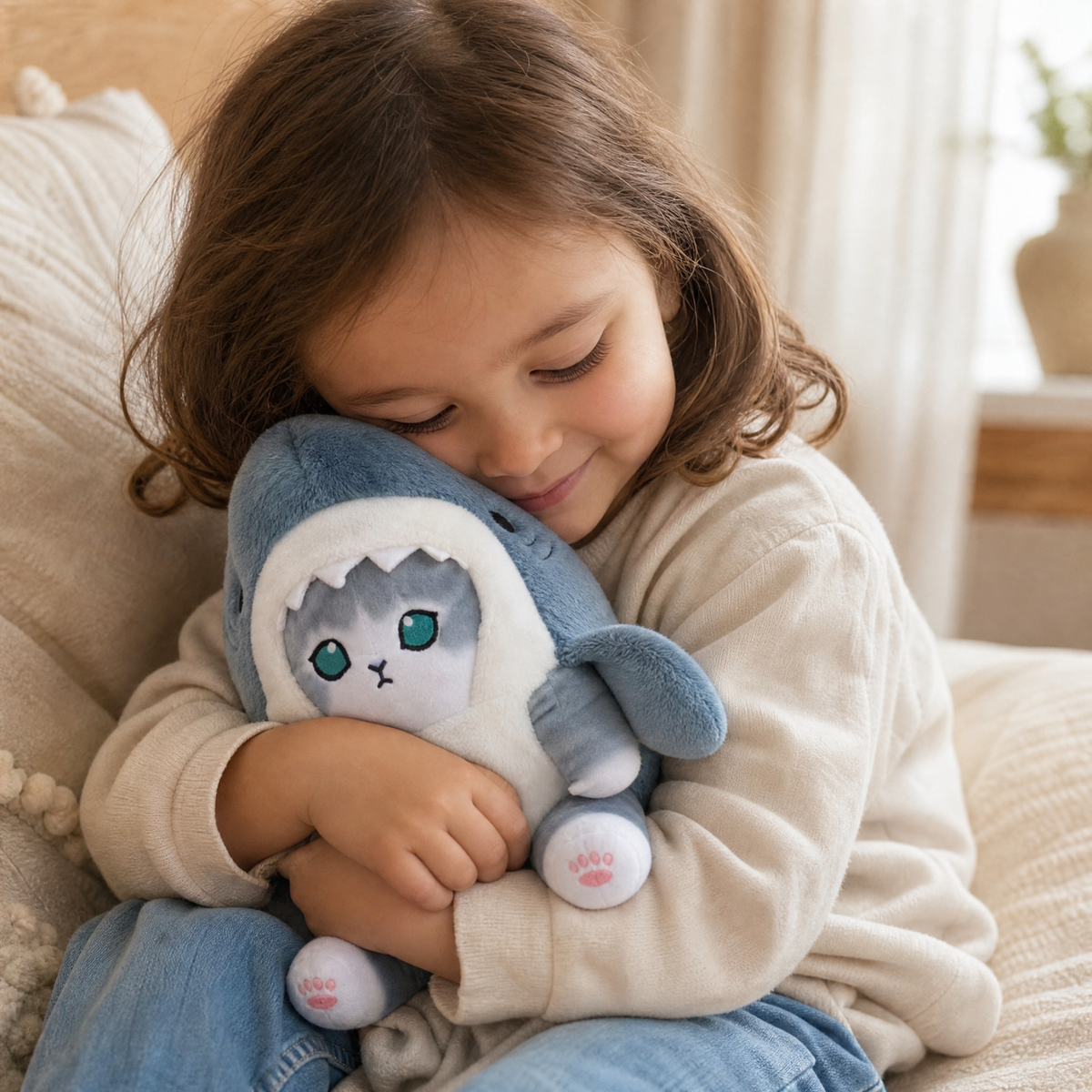 Peluche Chat Déguisé en Requin Kawaii