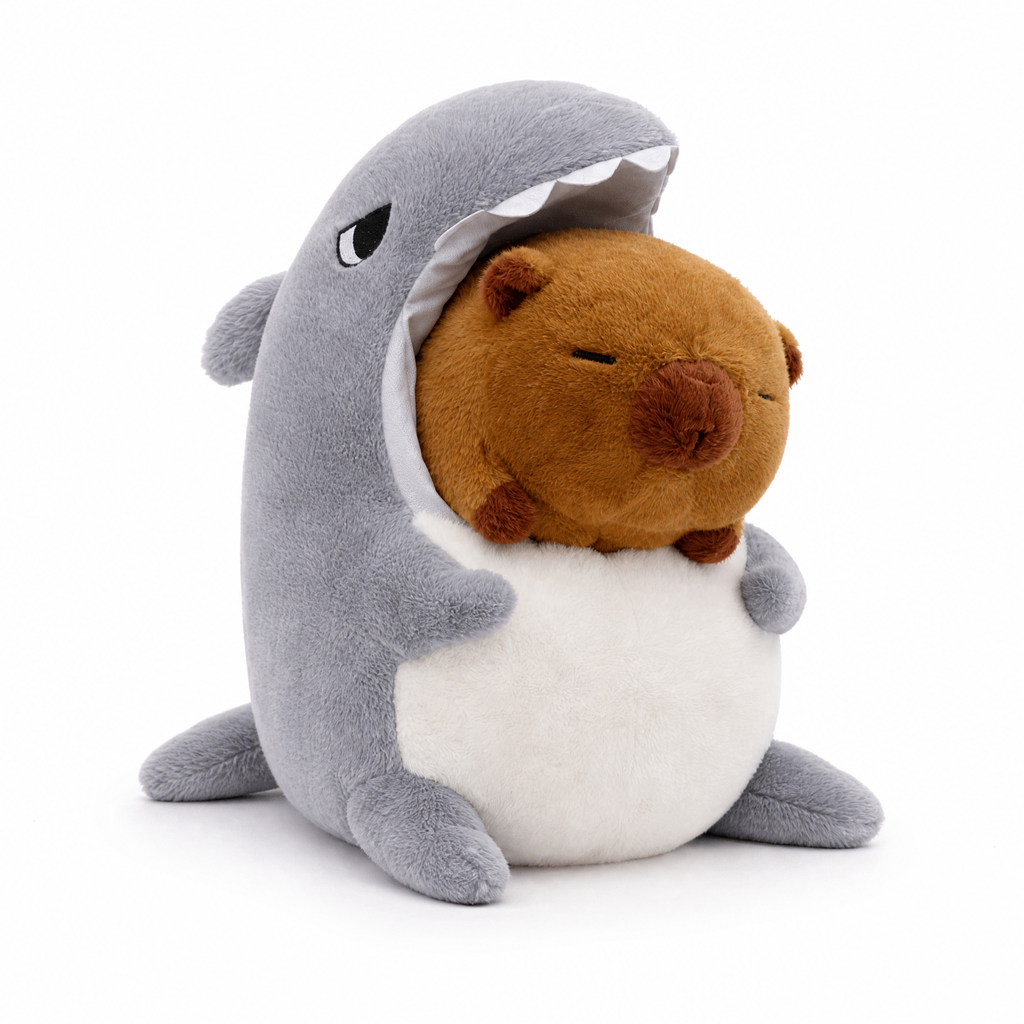 Peluche Capybara Requin Gris et Marron