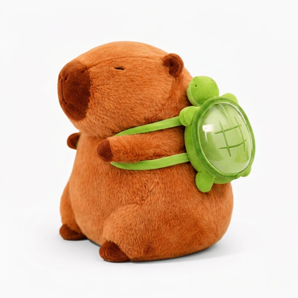 Peluche Capybara avec Sac à Dos Tortue