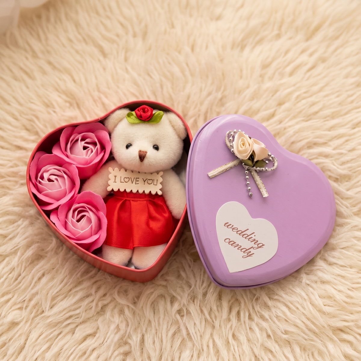 Coffret Peluche Amour Ours et Roses