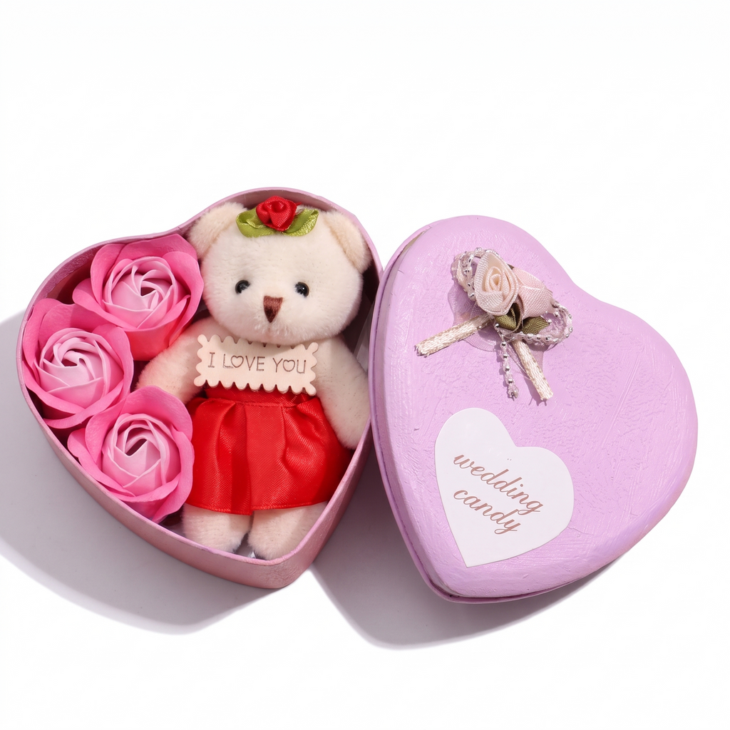 Coffret Peluche Amour Ours et Roses