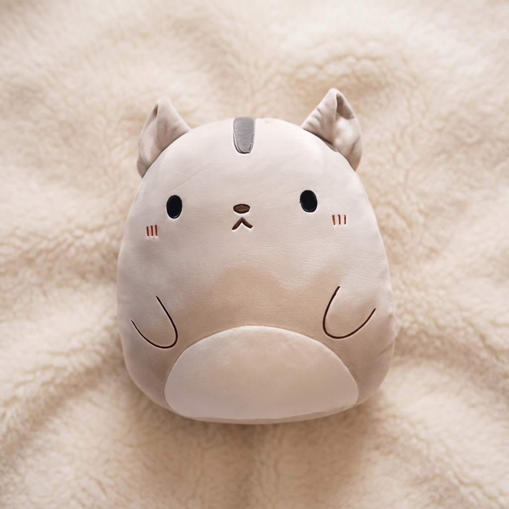 Coussin Peluche Chat Beige Doux