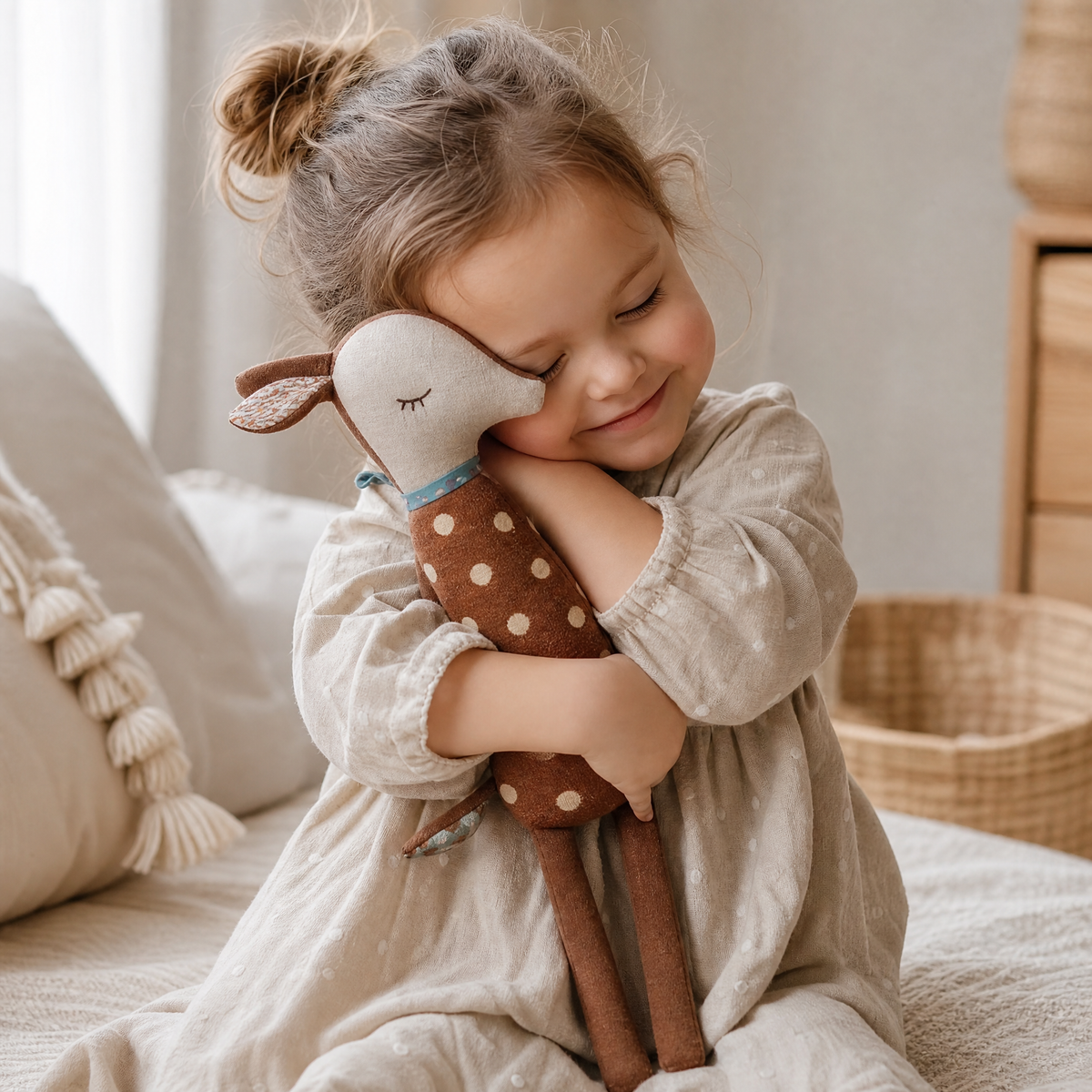 Doudou Cerf en Robe à Pois