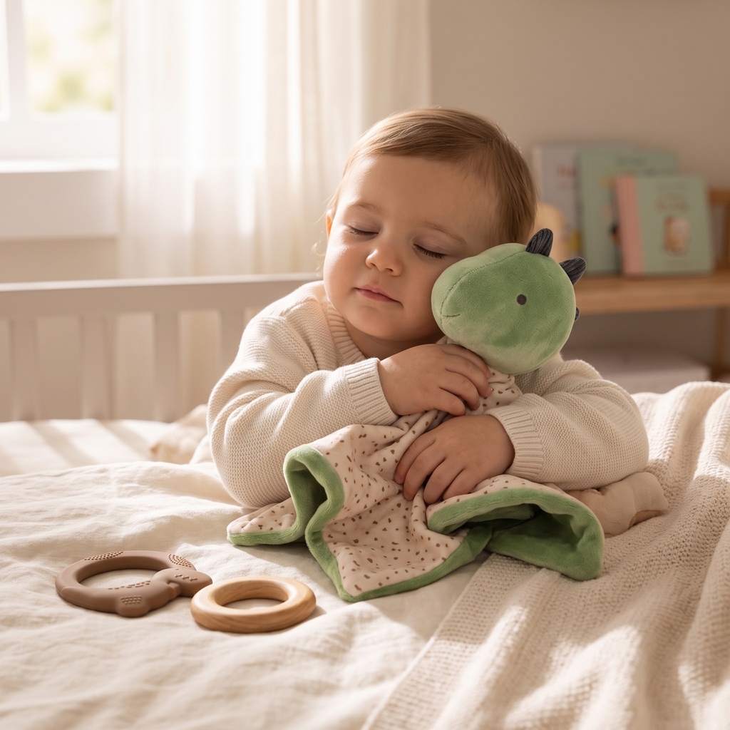 Doudou Dinosaure Plat Vert pour Bébé