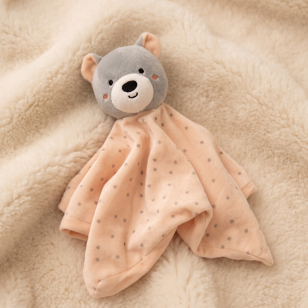 Doudou Ourson Carré Étoilé Pêche