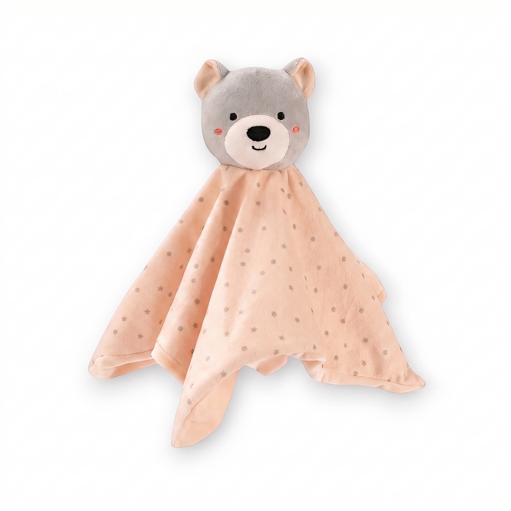 Doudou Ourson Carré Étoilé Pêche