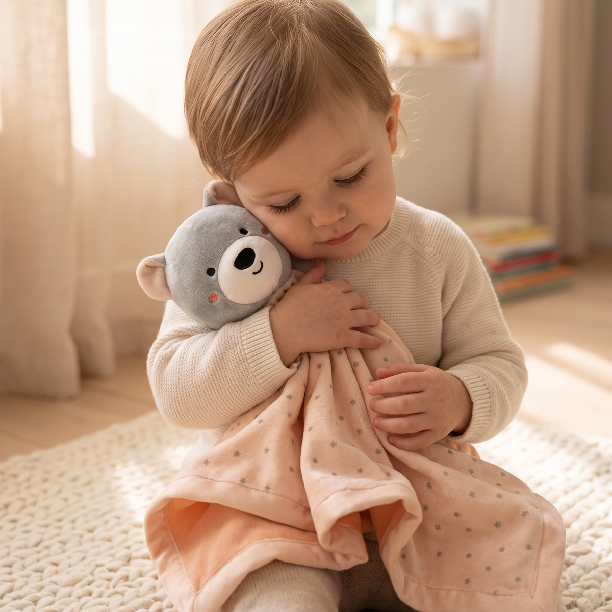 Doudou Ourson Carré Étoilé Pêche
