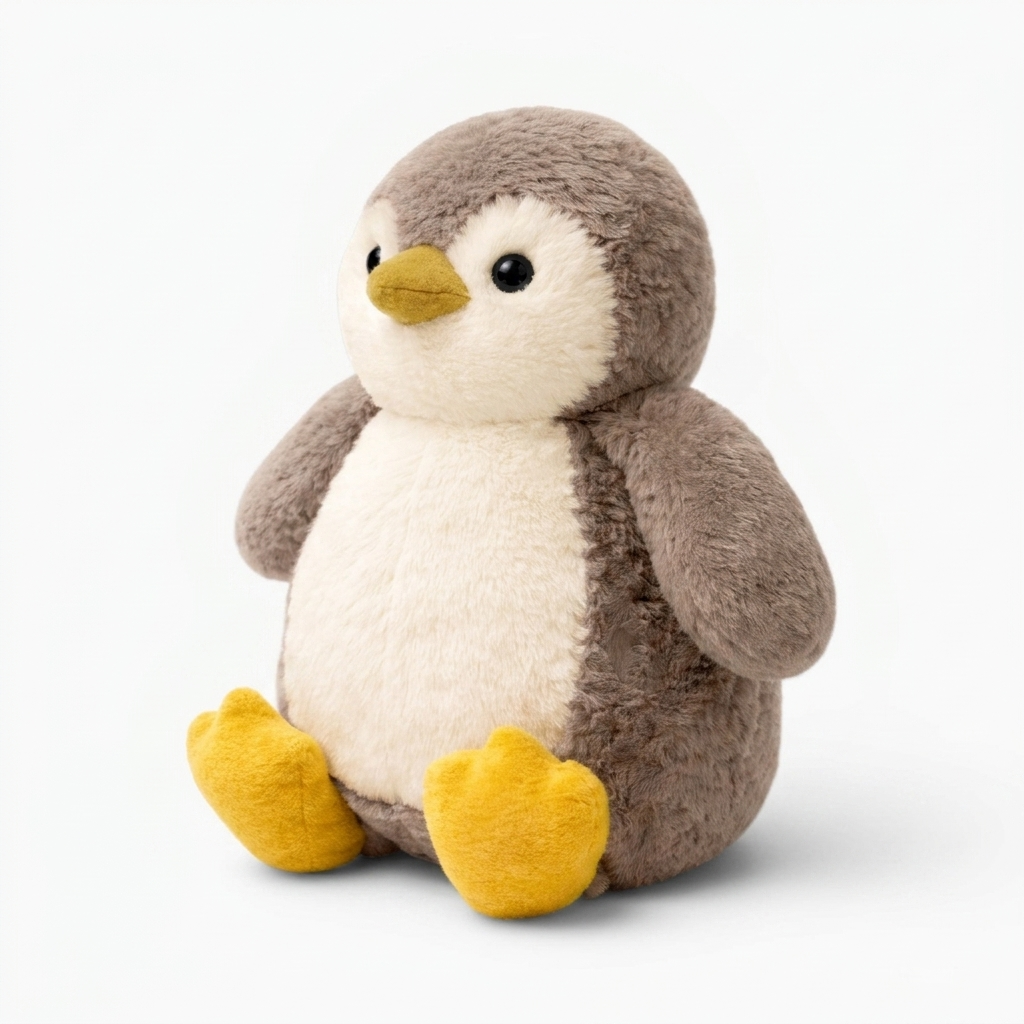 Peluche Pingouin Doux Taupe et Blanc