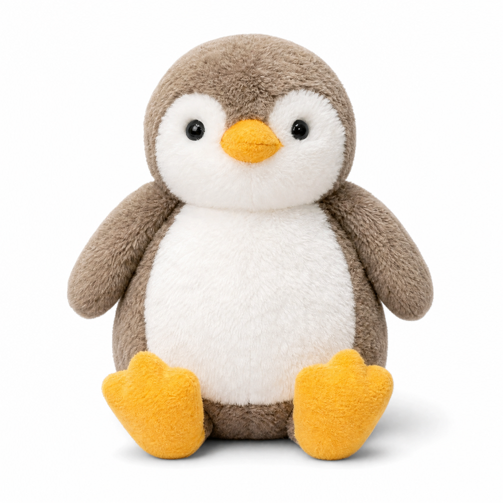 Peluche Pingouin Doux Taupe et Blanc