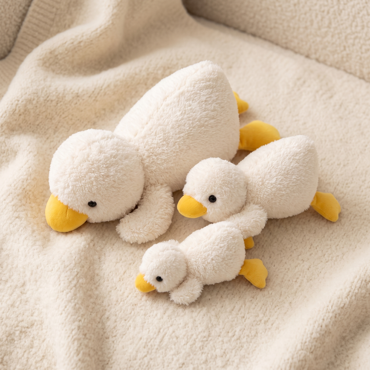 Peluche Canard Bec Jaune en Coton Blanc