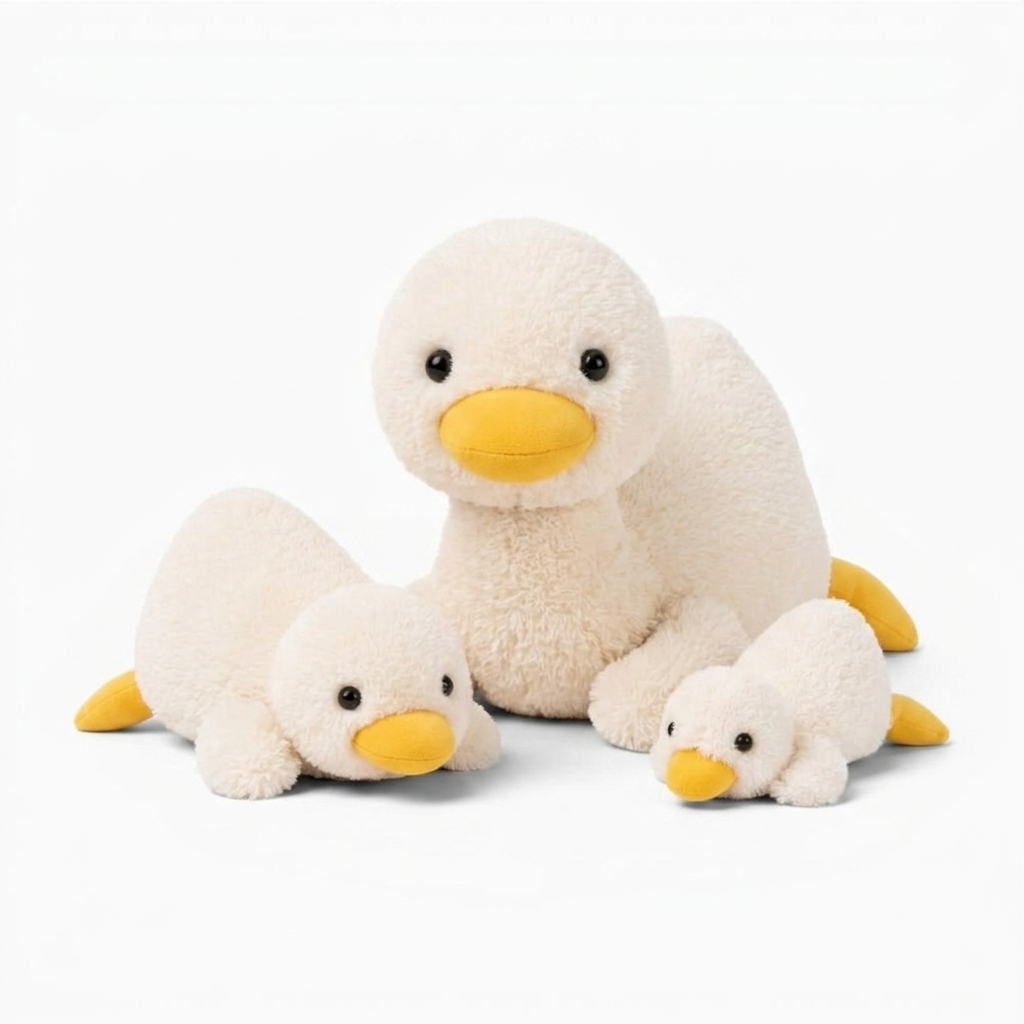 Peluche Canard Bec Jaune en Coton Blanc