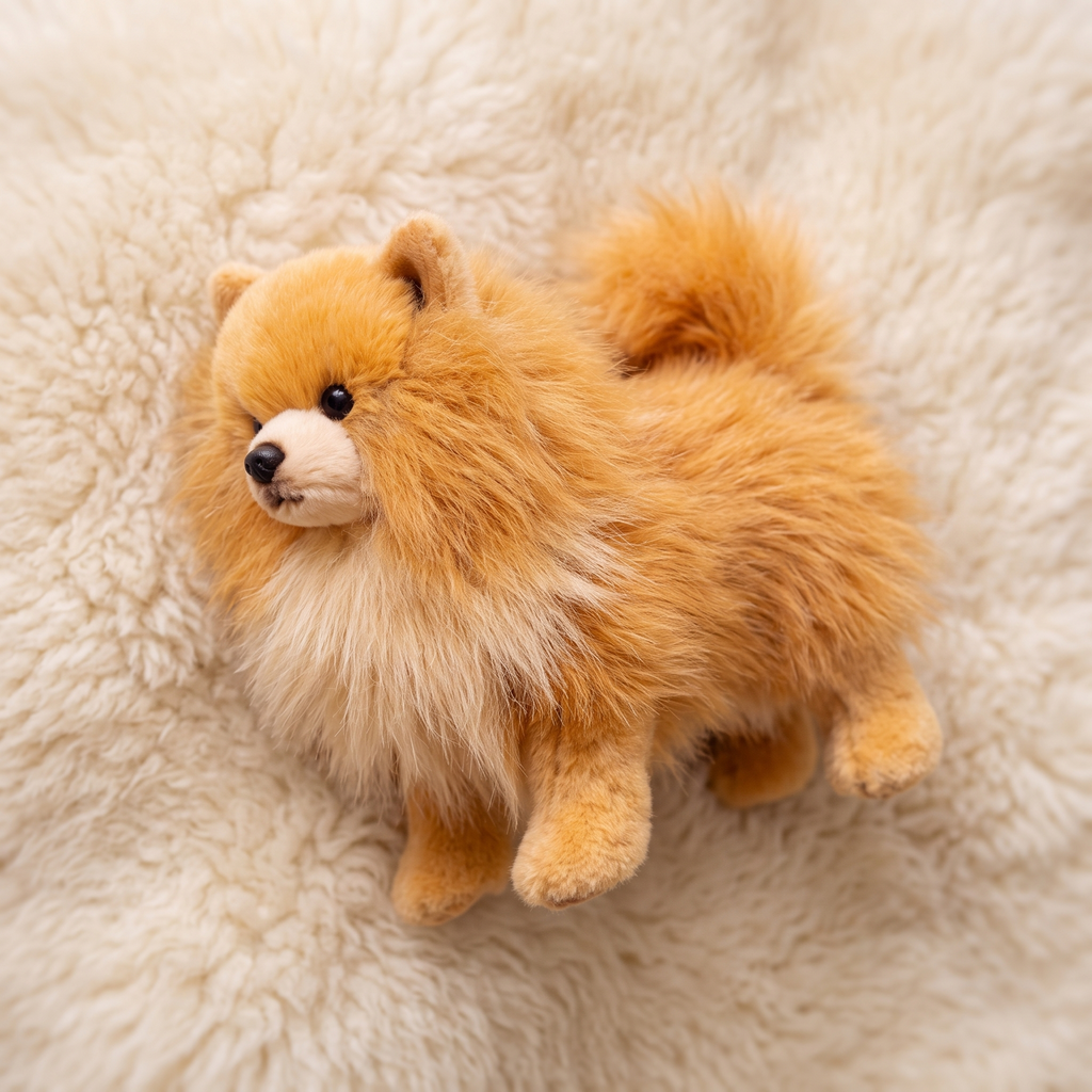 Peluche Chien Réaliste Spitz Fauve à Poils Longs