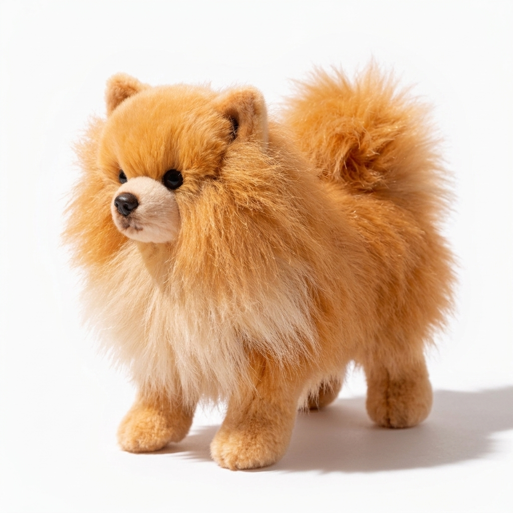 Peluche Chien Réaliste Spitz Fauve à Poils Longs