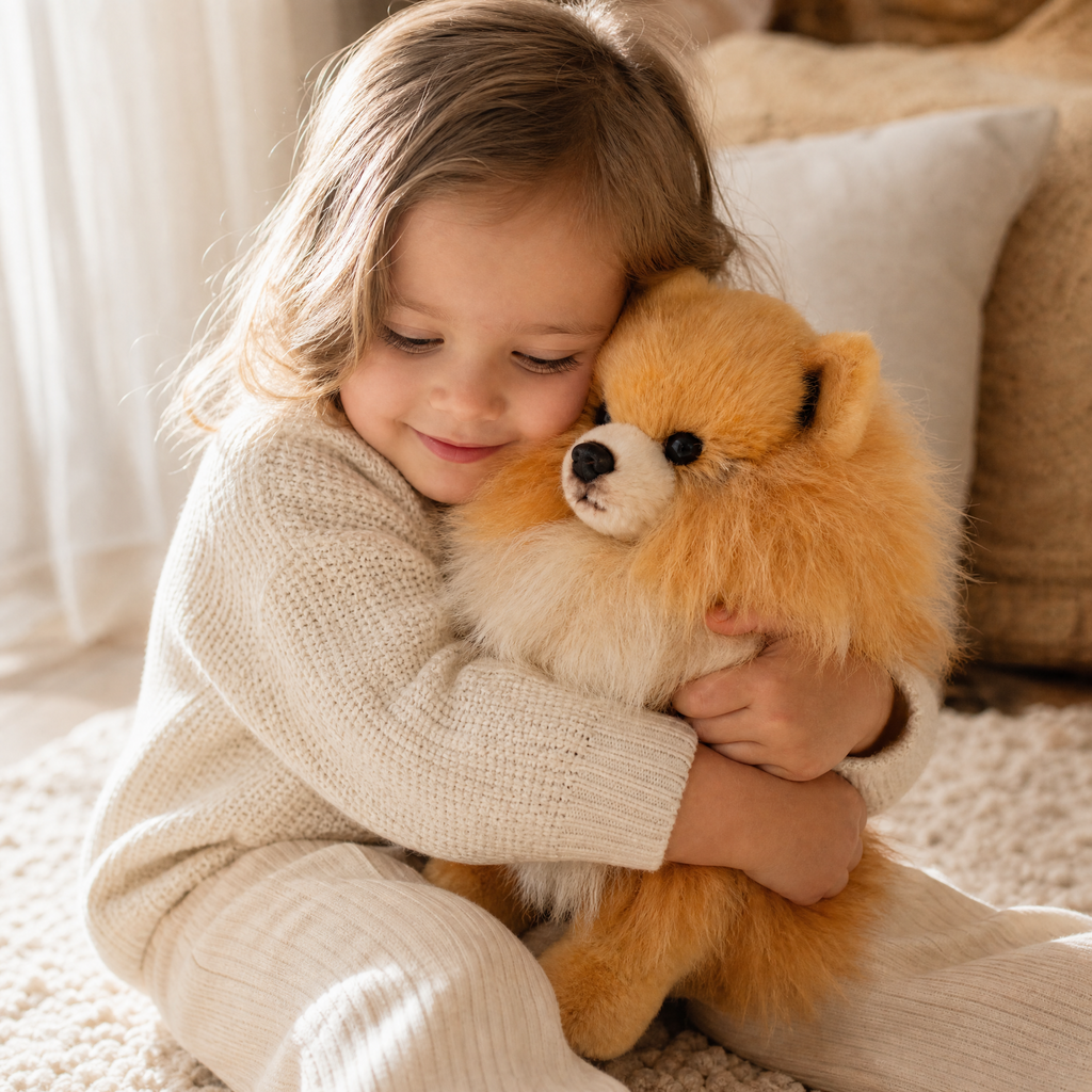 Peluche Chien Réaliste Spitz Fauve à Poils Longs