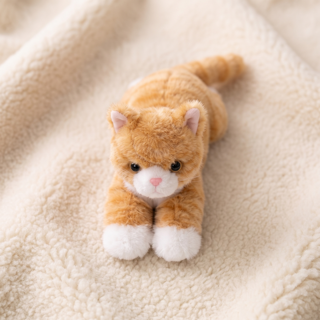 Peluche Chat Réaliste Roux Allongé