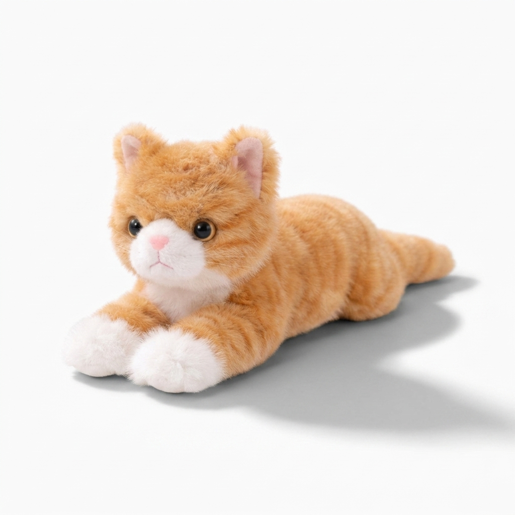 Peluche Chat Réaliste Roux Allongé