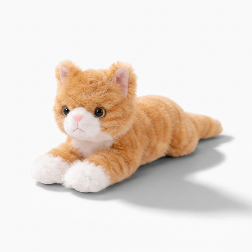 Peluche Chat Réaliste Roux Allongé