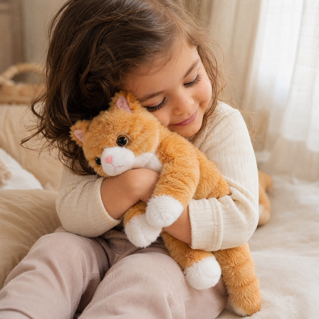 Peluche Chat Réaliste Roux Allongé