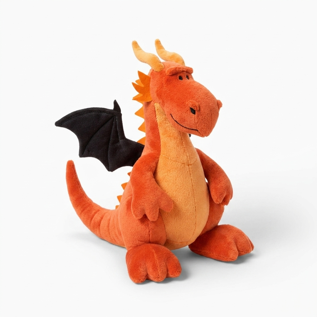 Peluche Dragon Orange avec Ailes Noires