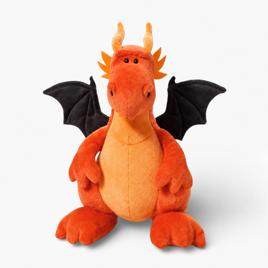 Peluche Dragon Orange avec Ailes Noires