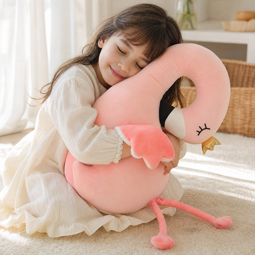 Oreiller Flamant Rose avec Bois de Renne