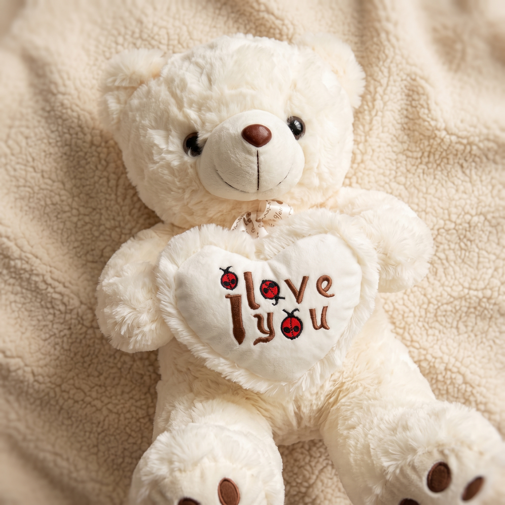 Ours en Peluche Poilu Blanc I Love You