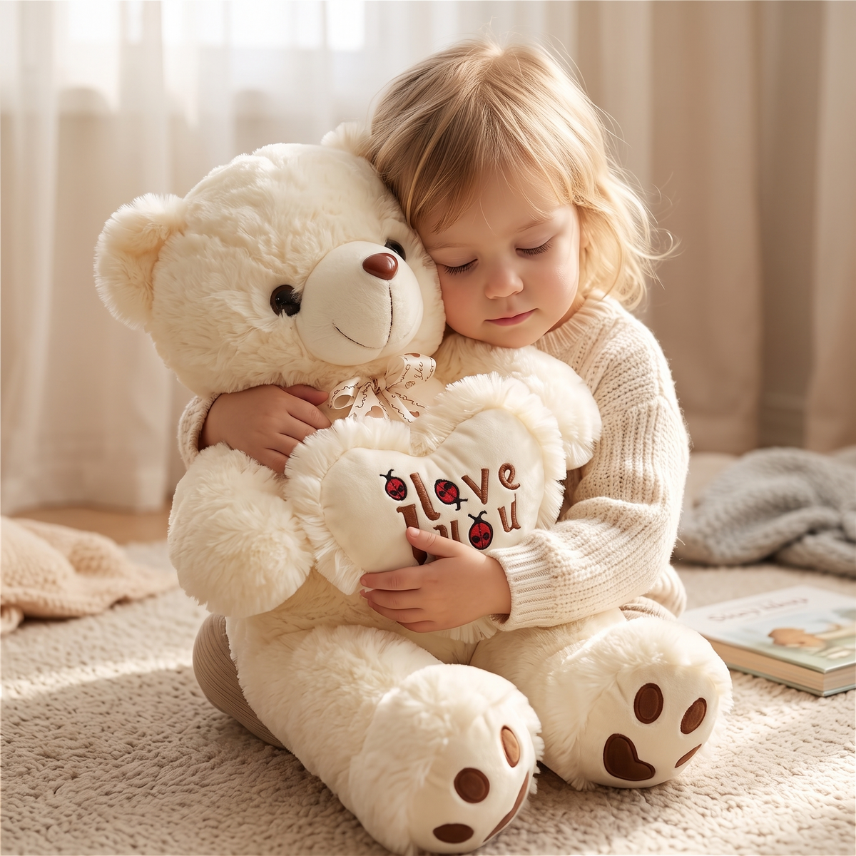 Ours en Peluche Poilu Blanc I Love You