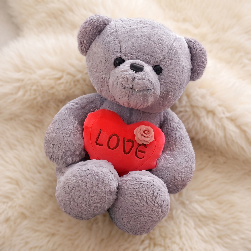 Ourson en Peluche Gris avec Cœur Love