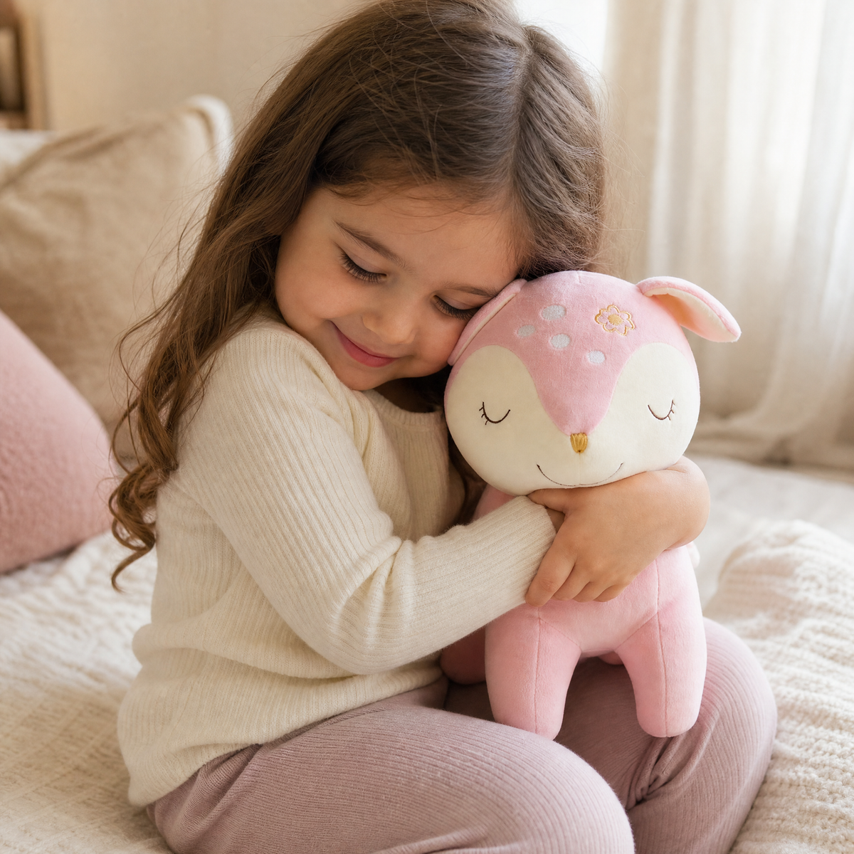 Peluche Biche Rassurante 28cm Rose ou Marron