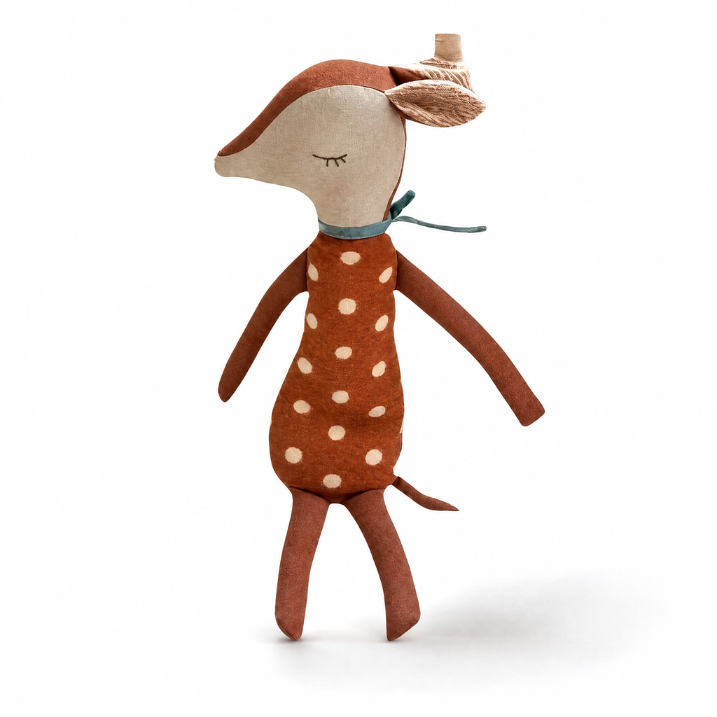 Peluche Biche Tissu Marron à Pois