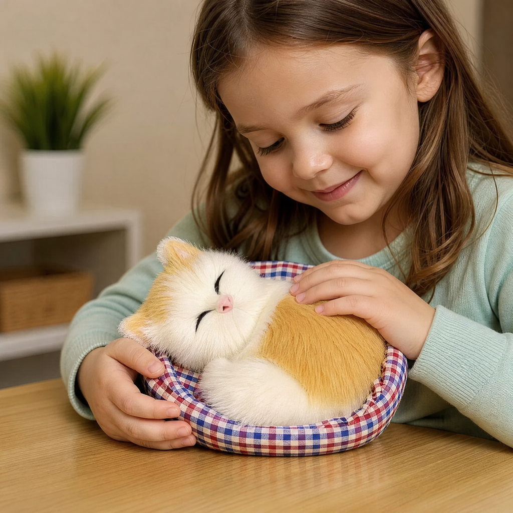 Peluche Chat Endormi avec Panier Décoratif