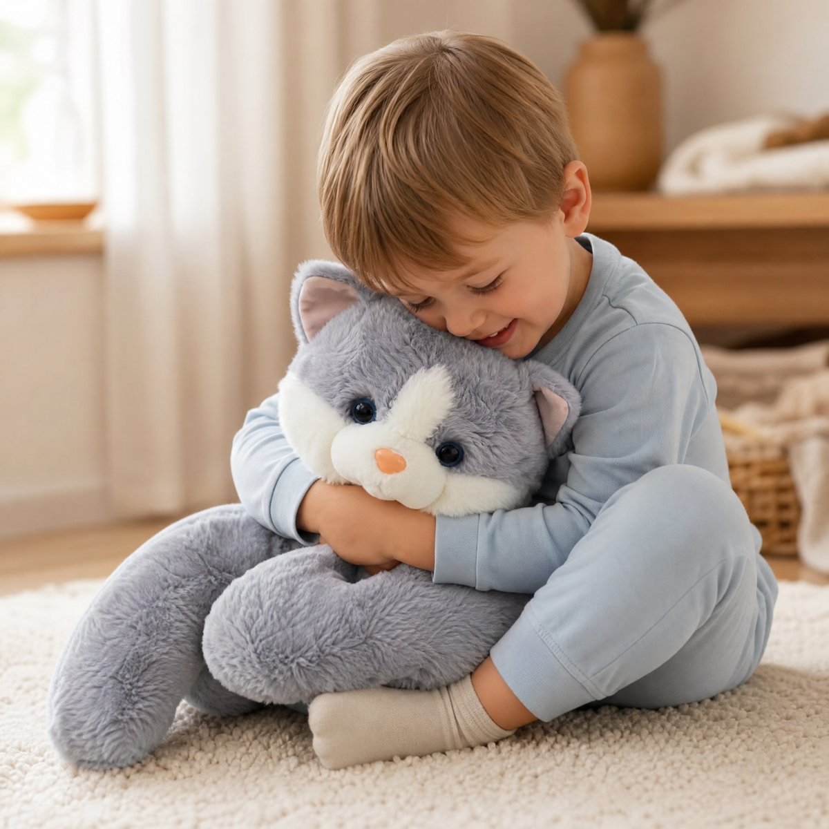 Peluche Chat Lestée Réconfortante Roux ou Gris