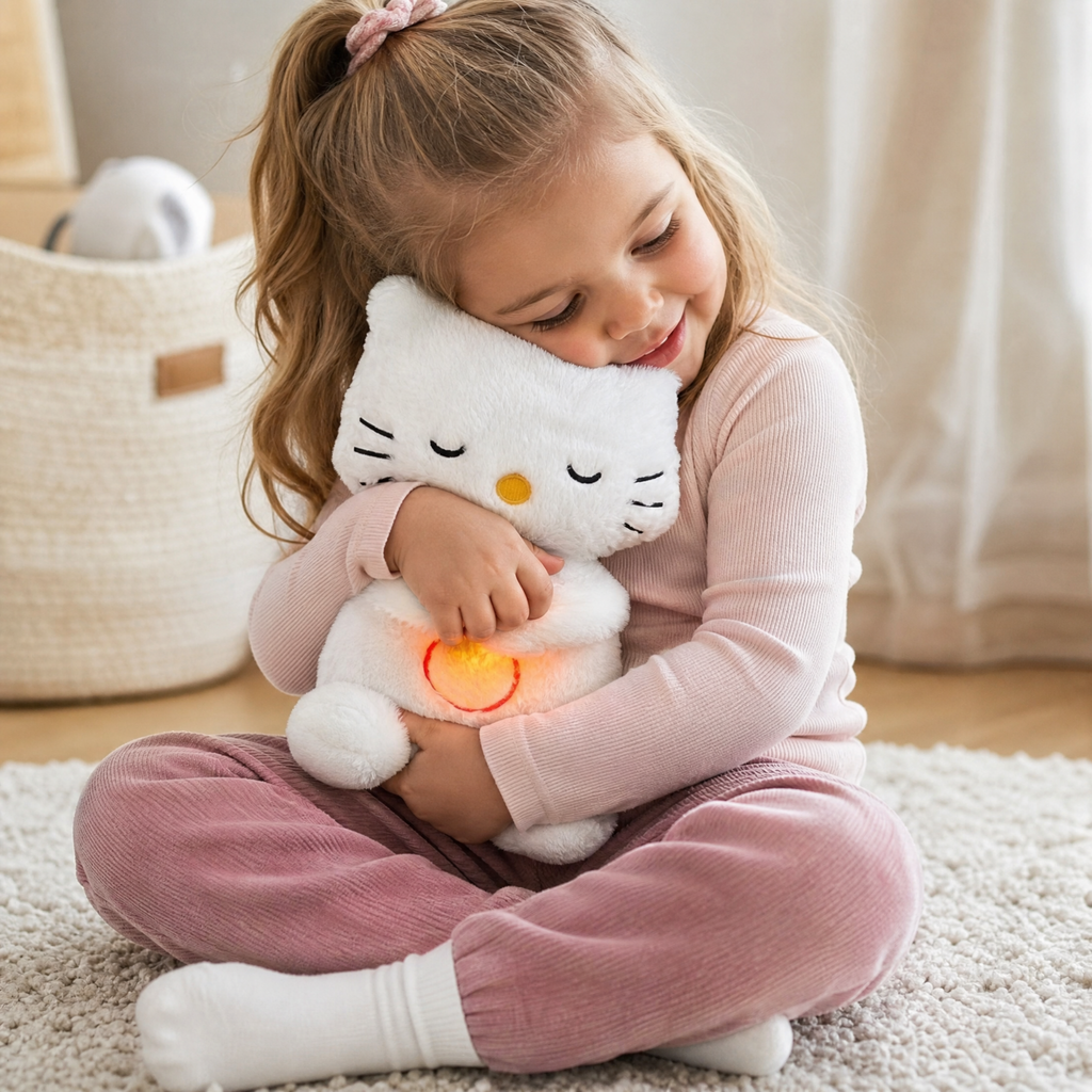 Peluche Chat qui Respire avec Berceuse Lumineuse