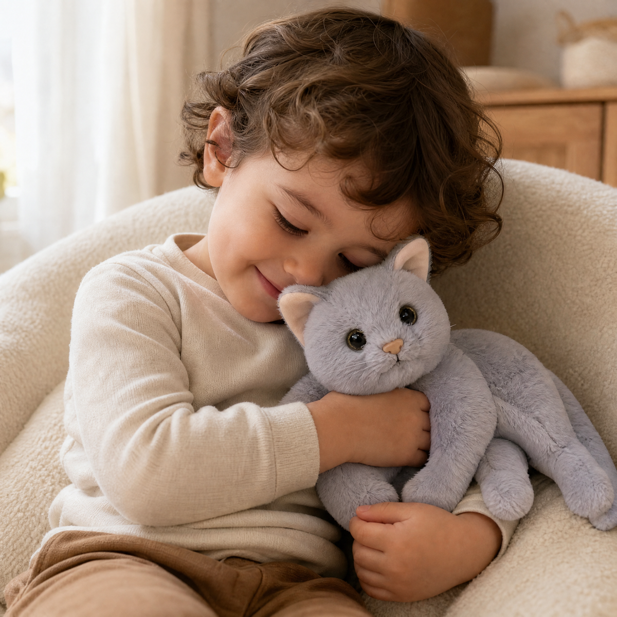 Peluche Chat Réaliste Grise 30cm