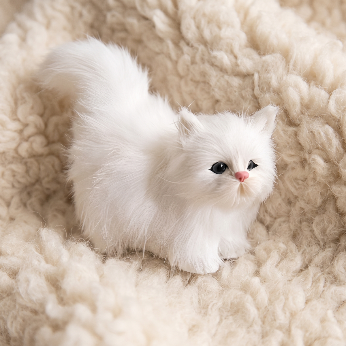 Peluche Chaton Blanc à Poils Longs